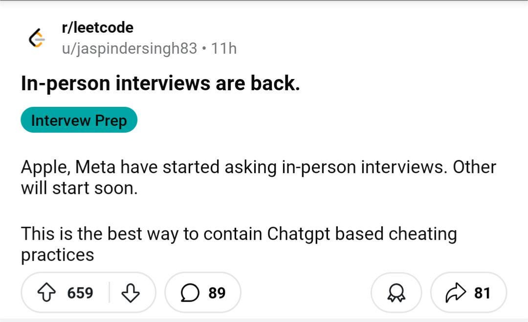 In-person interviews are back because of AI cheating