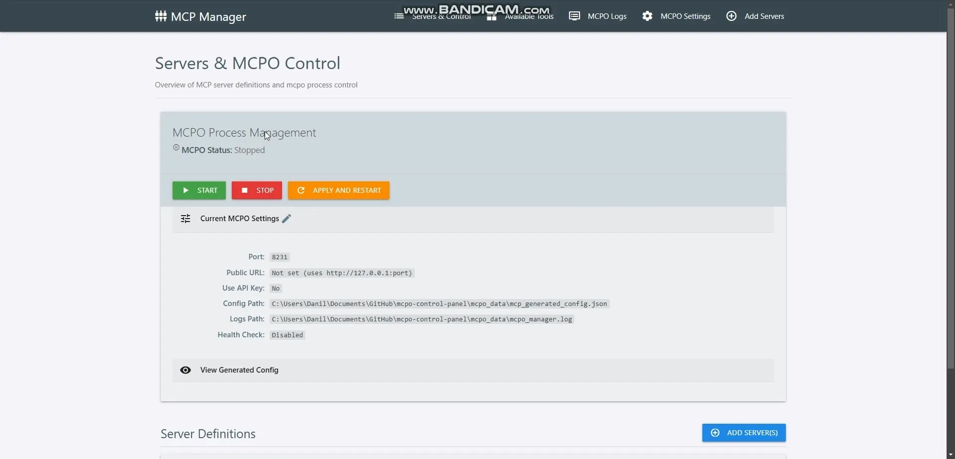 OpenWebUI MCPO Panel
