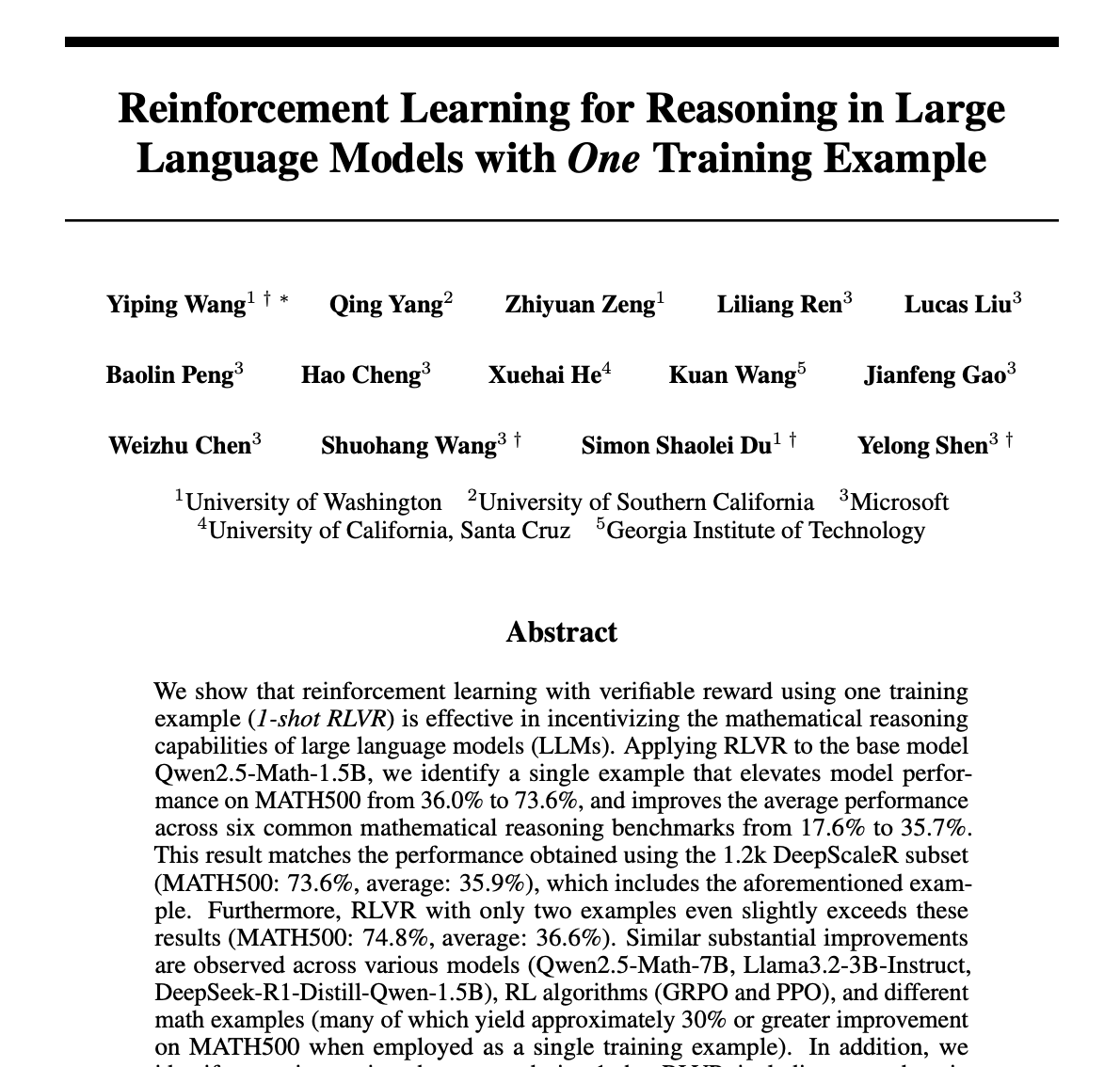 Single sample sufficient for RLVR method to significantly boost LLM math reasoning