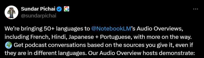 NotebookLM تضيف ميزة الملخصات الصوتية متعددة اللغات