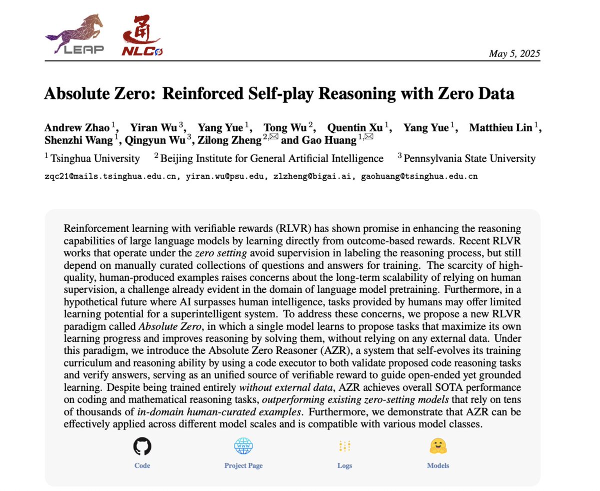 Absolute Zero Reasoner发布