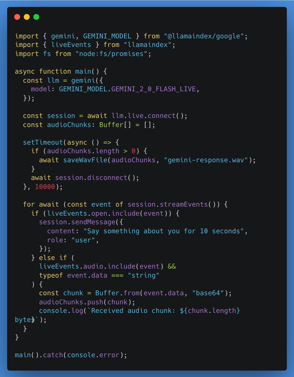 LlamaIndex TypeScript新增对实时LLM API的支持,首个集成Google Gemini