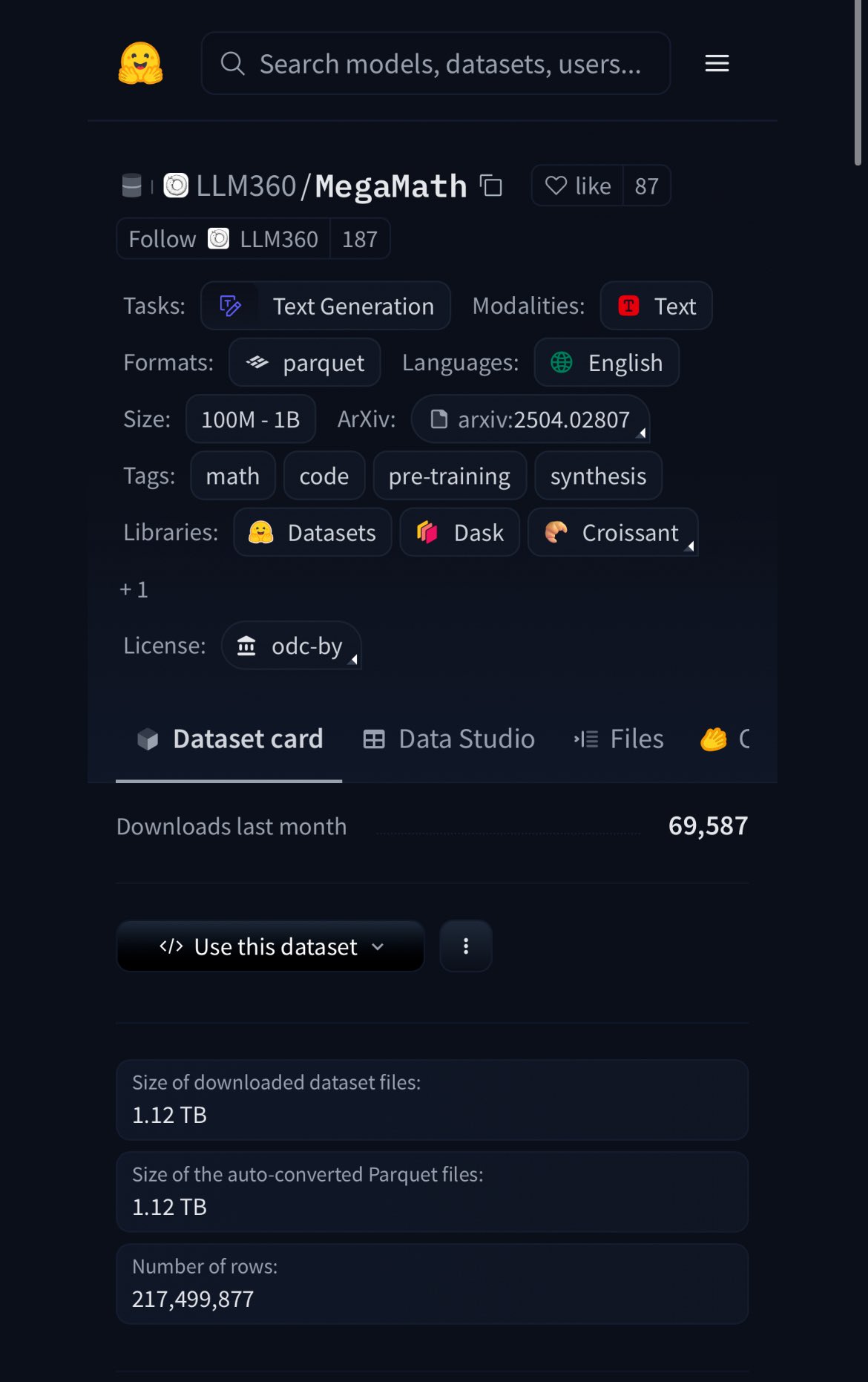 HuggingFace发布MegaMath数据集,含370B token,20%为合成数据