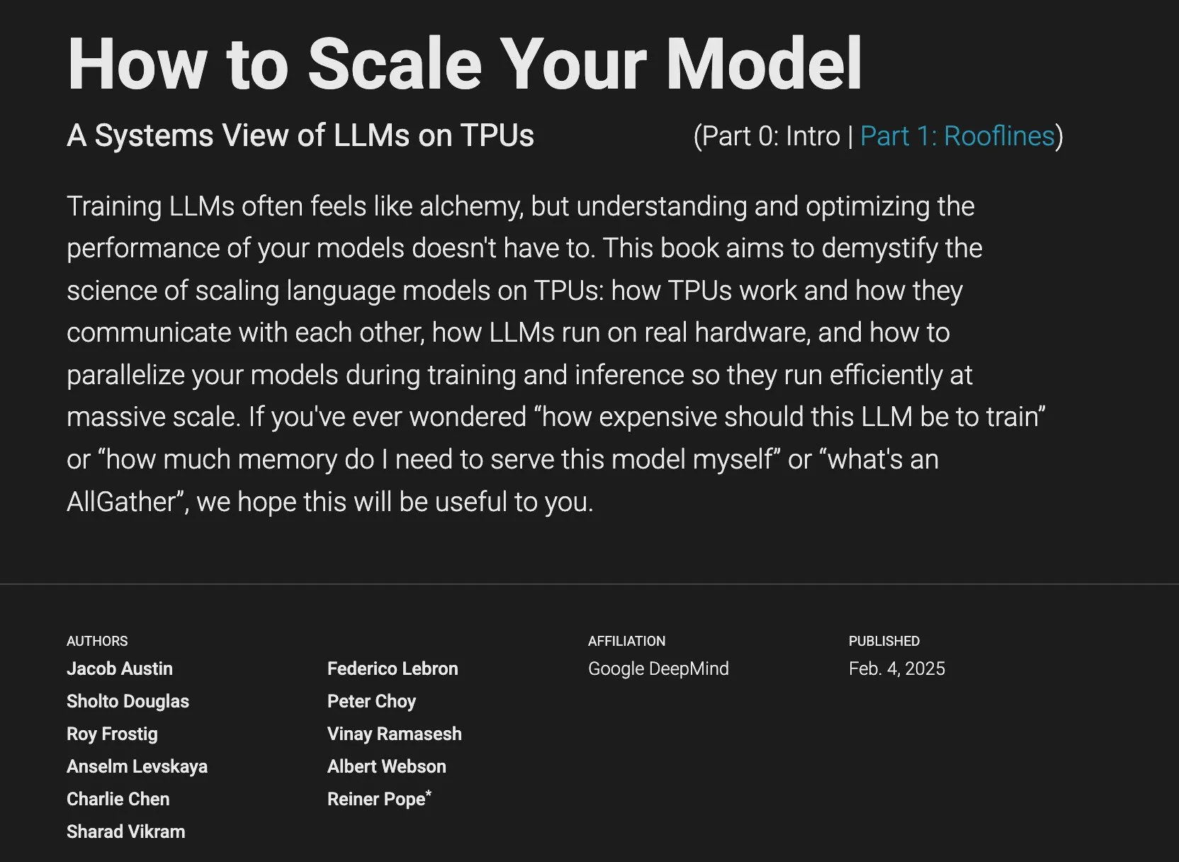 트윗 리트윗: RT Sasha Rush: Strong recommend for this book and the JAX/TPU docs, even if you are using Torch / GPUs. Clean notation and mental model for some chall...