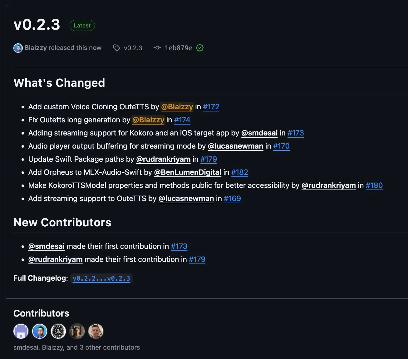 MLX-Audio v0.2.3发布,新增对OuteTTS流式块与自定义语音克隆支持