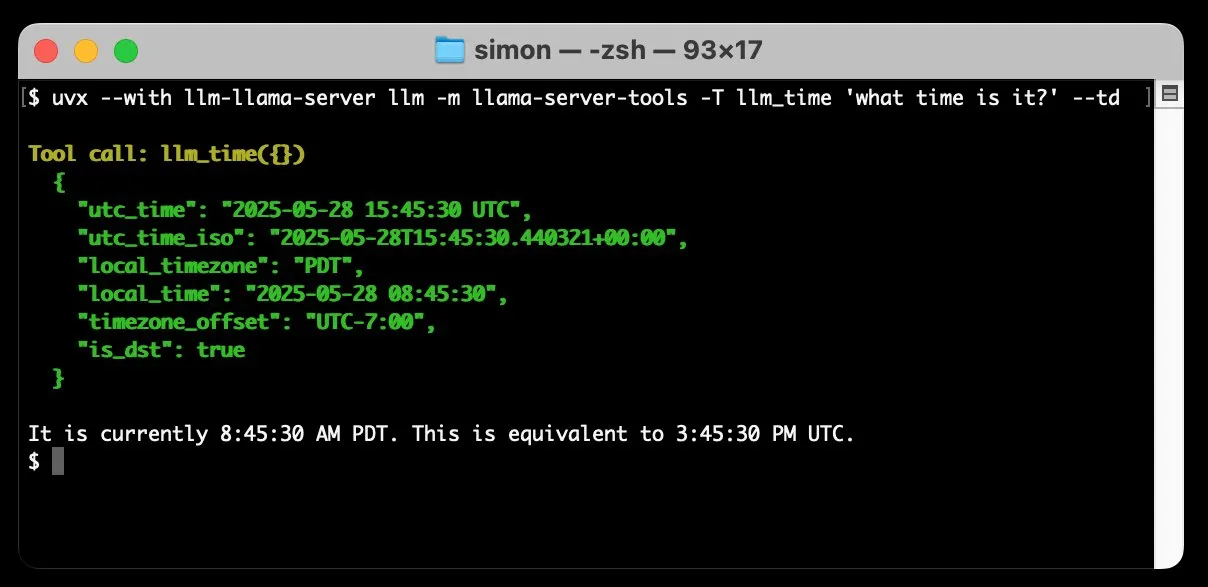 llm-llama-server adds tool calling support, enabling local execution of GGUF models like Gemma