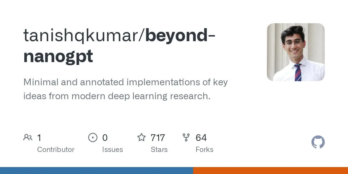 GitHub项目"beyond-nanogpt"从零实现前沿深度学习技术