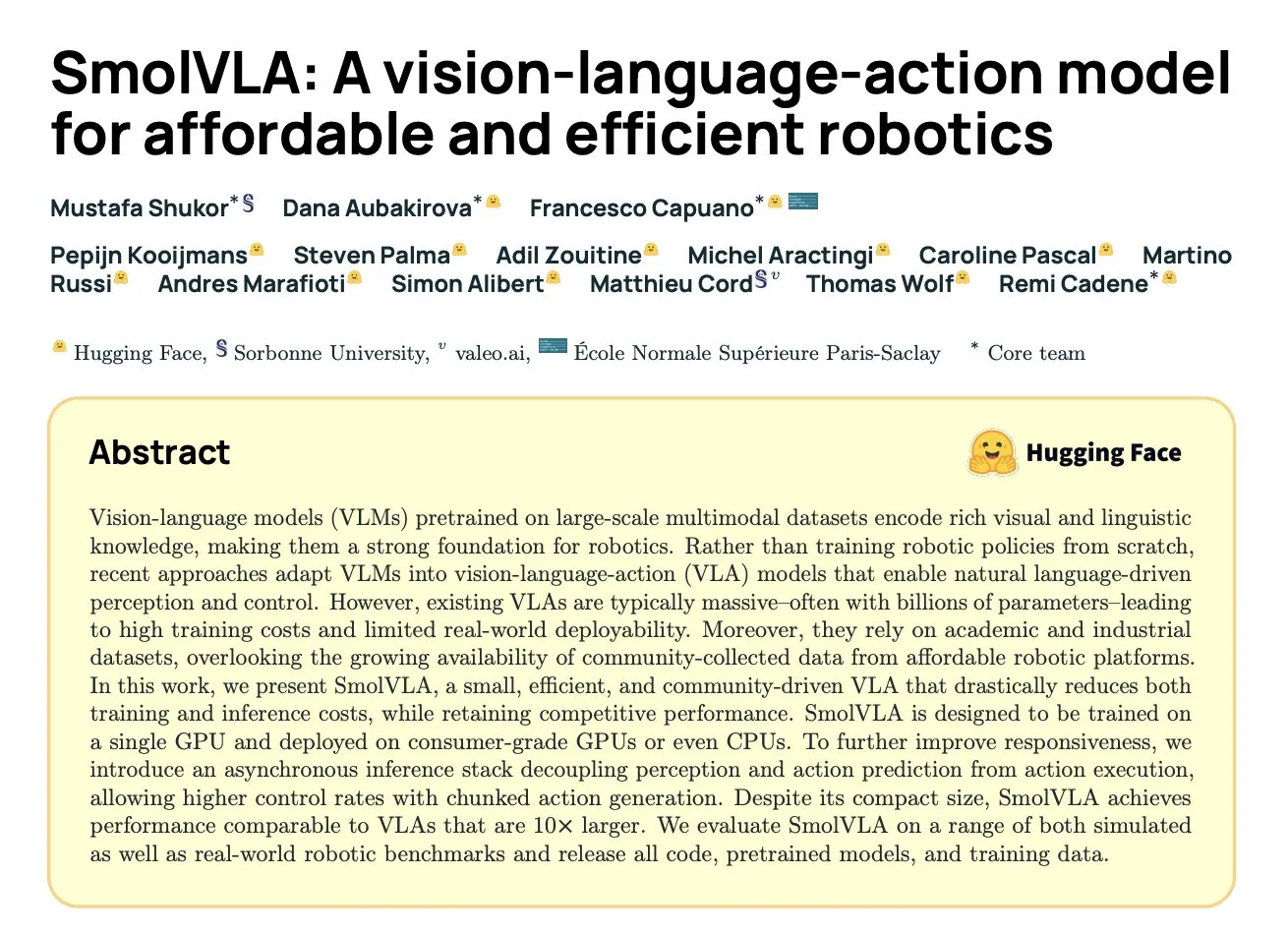 Hugging Face presents SmolVLA A Vision-Language-Action Model for Affordable and Efficient Robotics