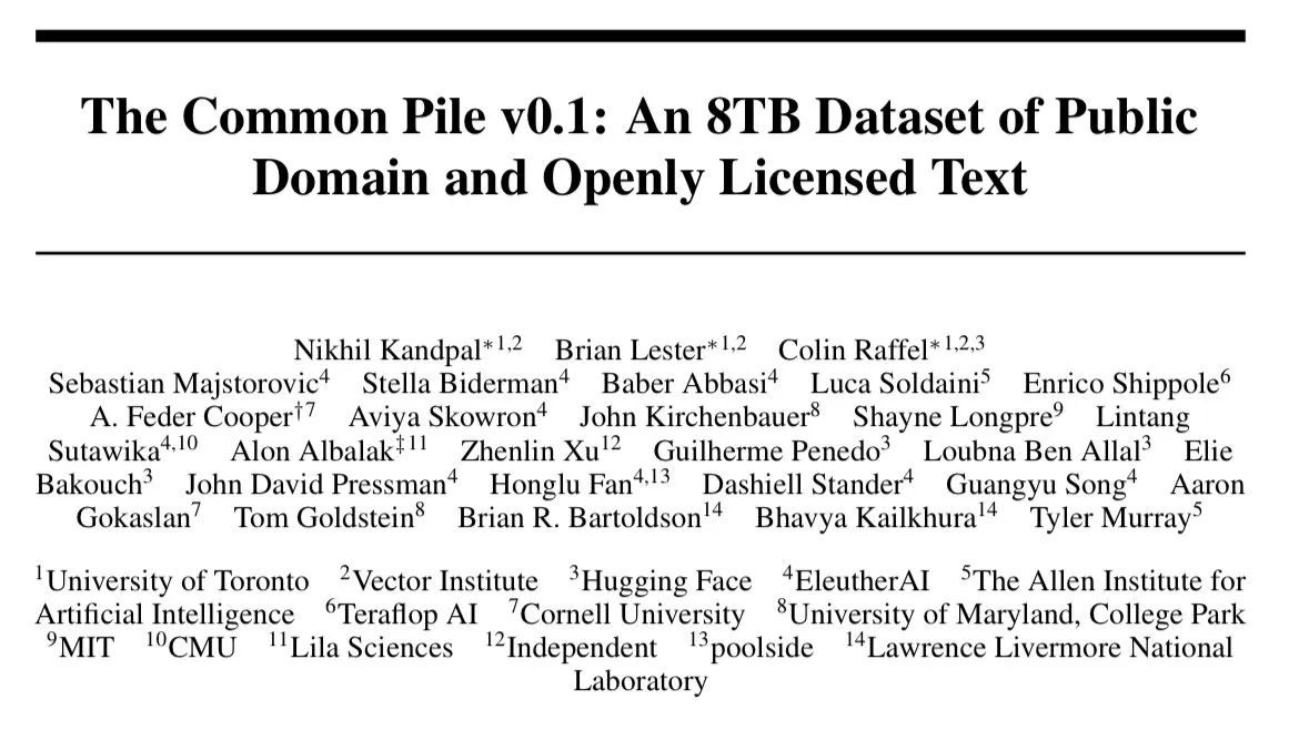 EleutherAI Releases Common Pile v0.1: An 8TB Openly Licensed Text Dataset
