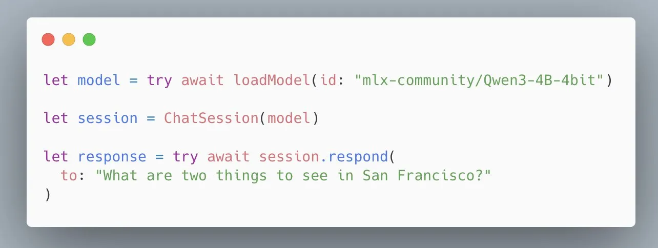 تبسيط واجهة برمجة تطبيقات MLX Swift LLM API من Apple، تحميل النموذج بثلاثة أسطر من التعليمات البرمجية