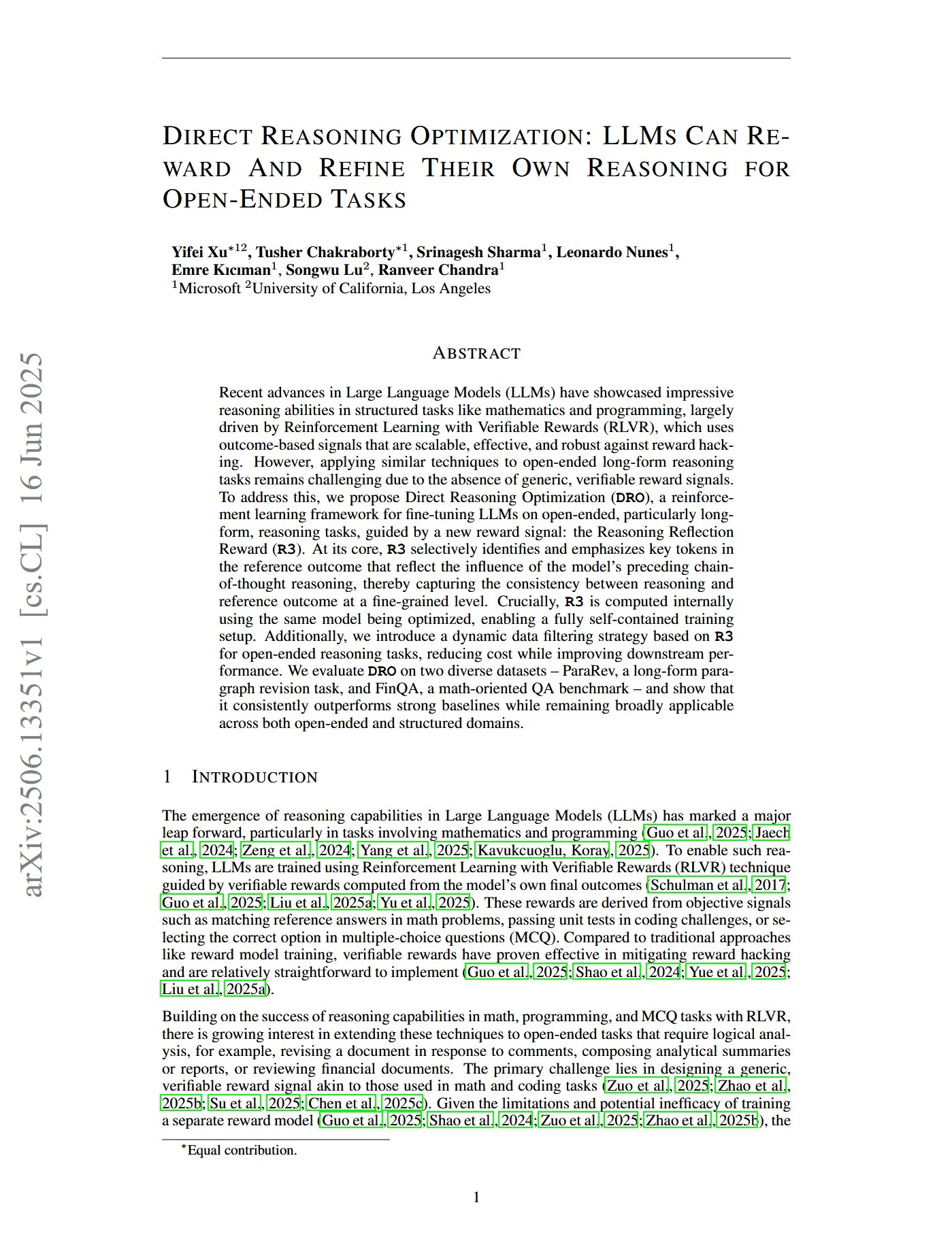 ورقة بحثية عن Direct Reasoning Optimization (DRO) تقترح إطار عمل لمكافأة وتحسين استدلال LLM ذاتيًا