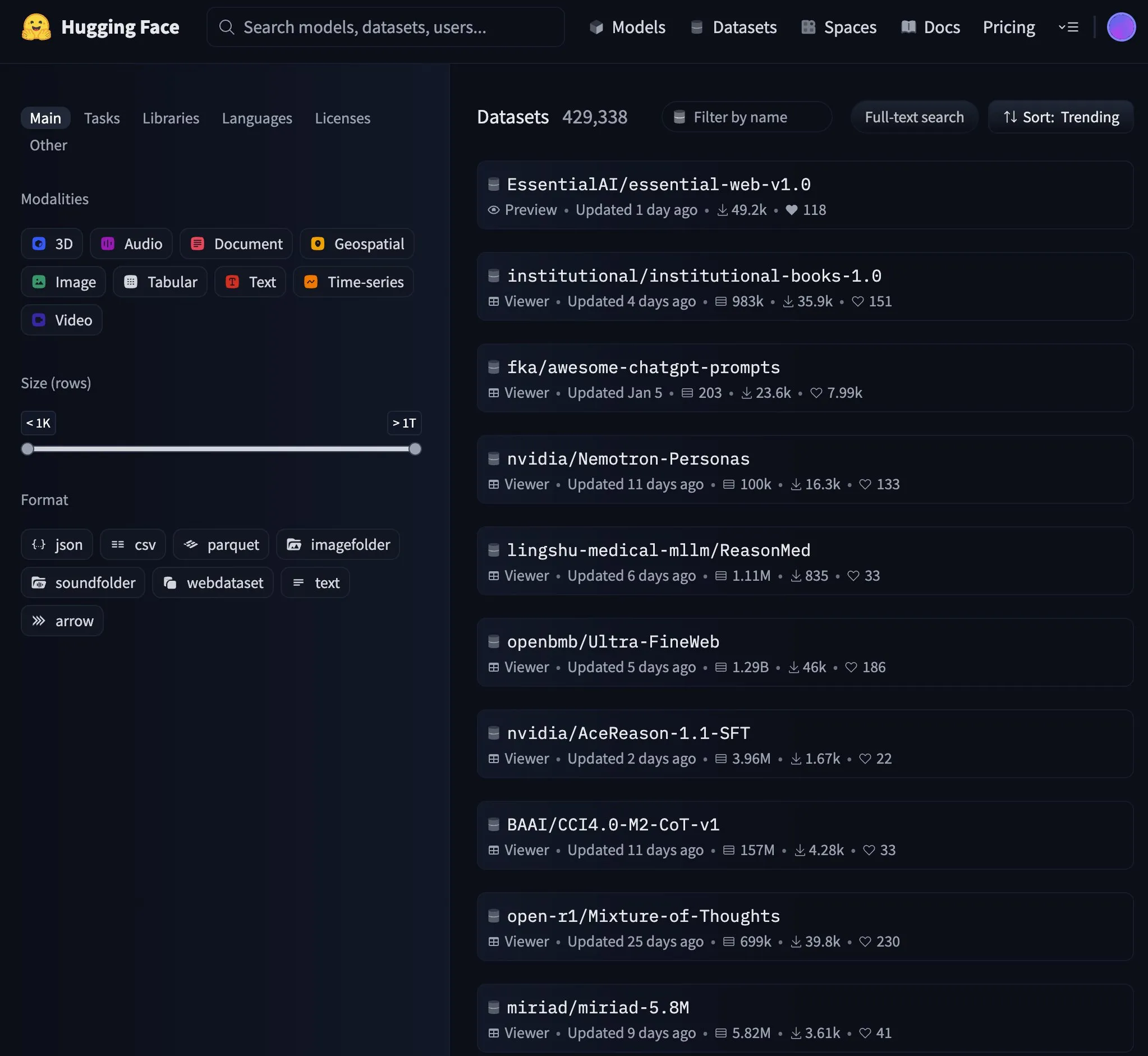 El modelo de Essential AI encabeza la lista de tendencias de Hugging Face