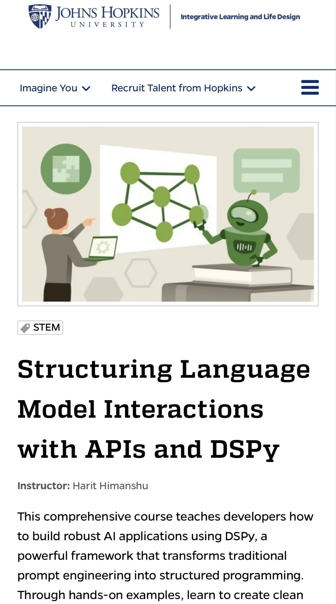 Johns Hopkins University Launches DSPy Course