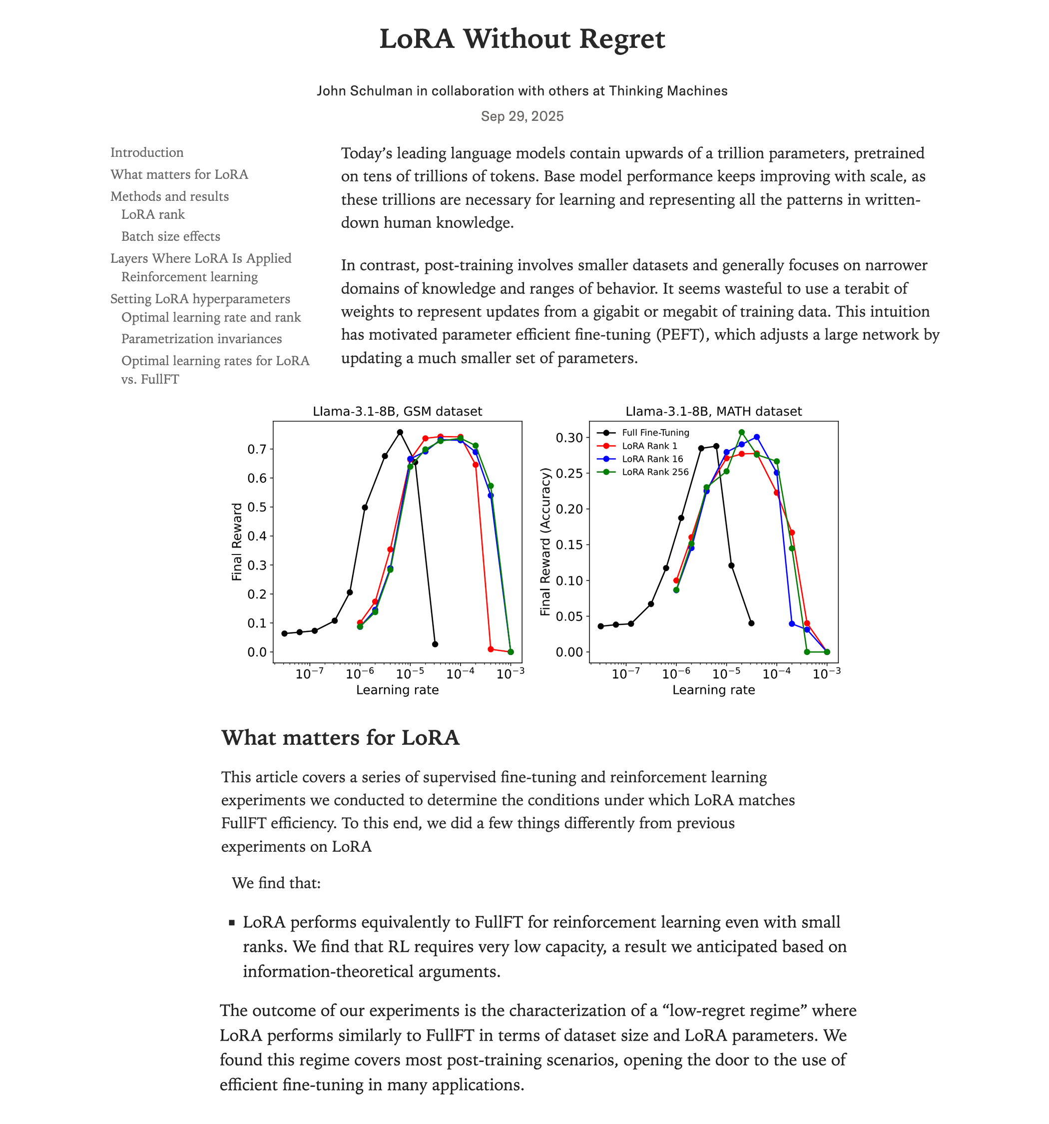 LoRA微调与全量微调性能对比研究