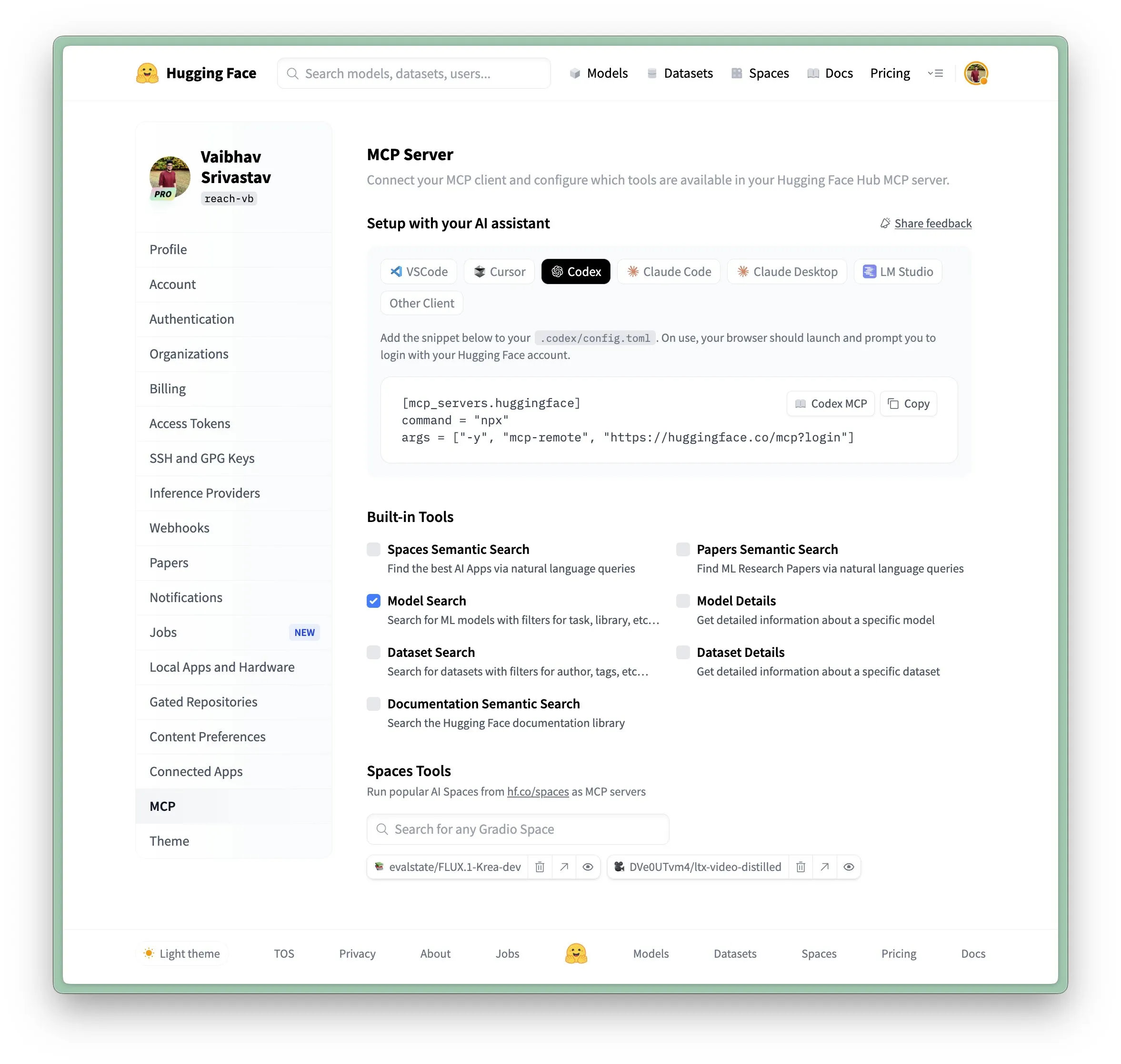 We just added OpenAI Codex CLI formal support in Hugging Face MCP Server - go play with it now!! 🔥