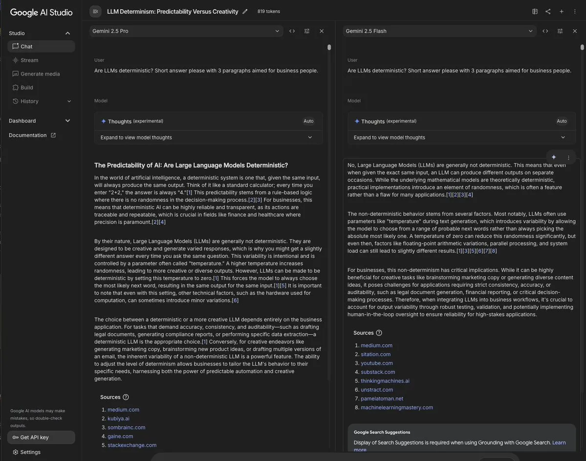 ميزة مقارنة النماذج في AI Studio