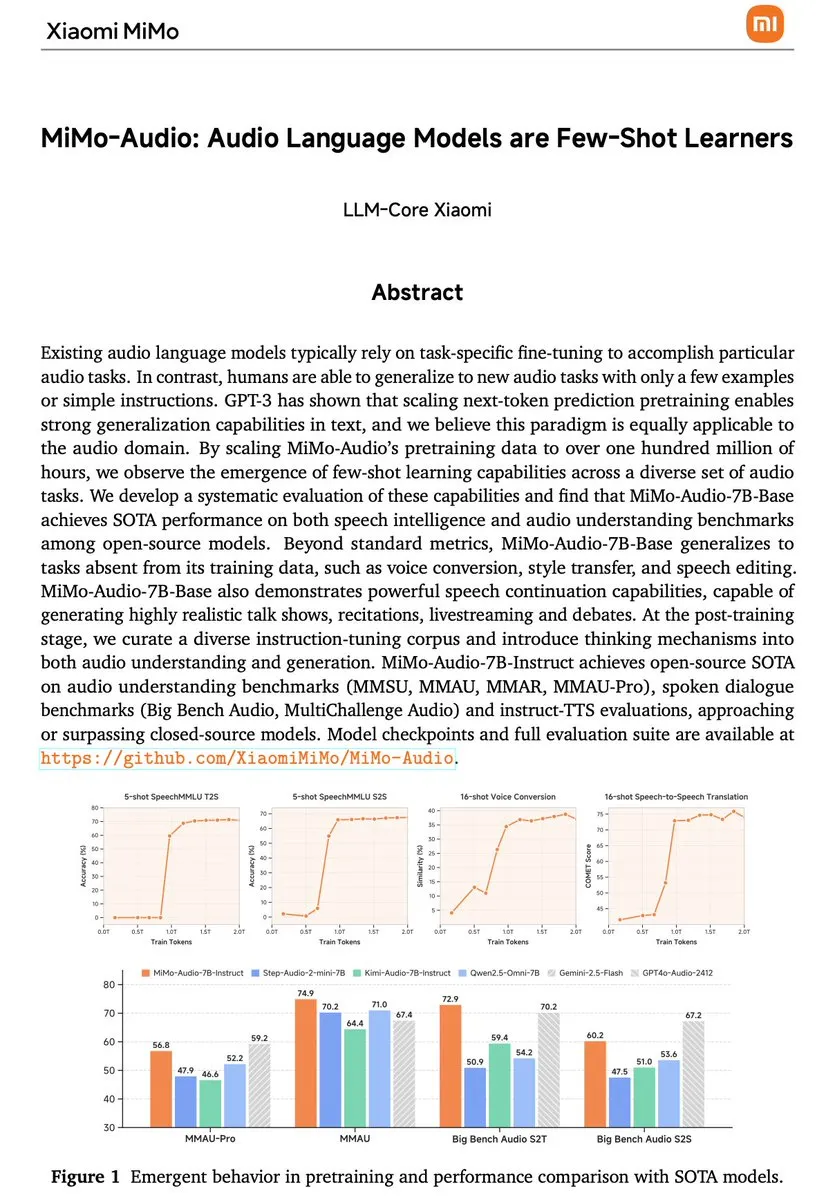 小米发布通用音频智能模型MiMo-Audio