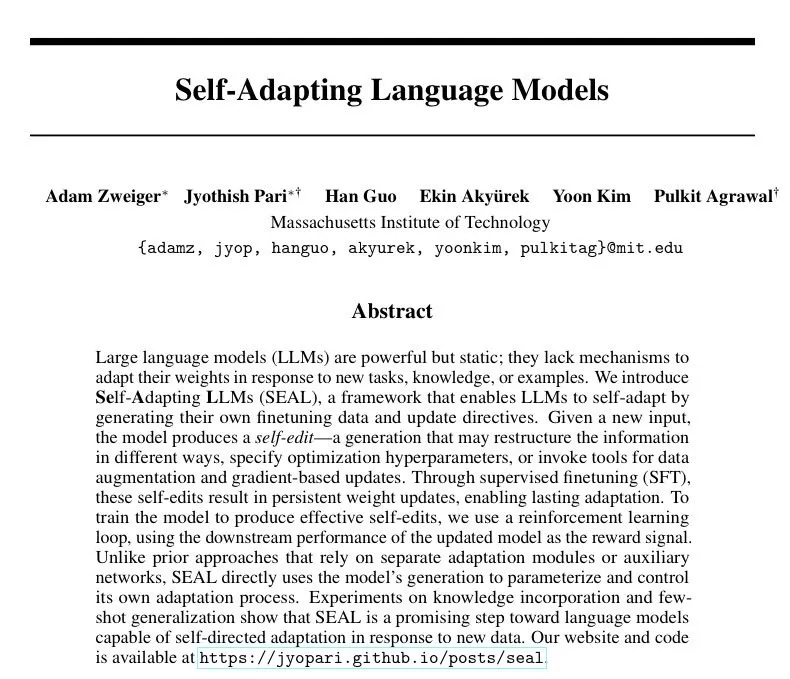 SEAL: Self-Adapting Language Models for Continual Learning