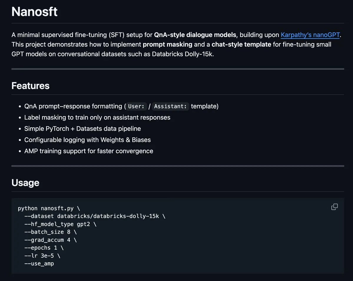 nanosft: Single-File PyTorch Implementation for Chat Model Fine-tuning