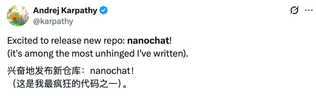 Andrej Karpathy发布nanochat:100美元手搓ChatGPT