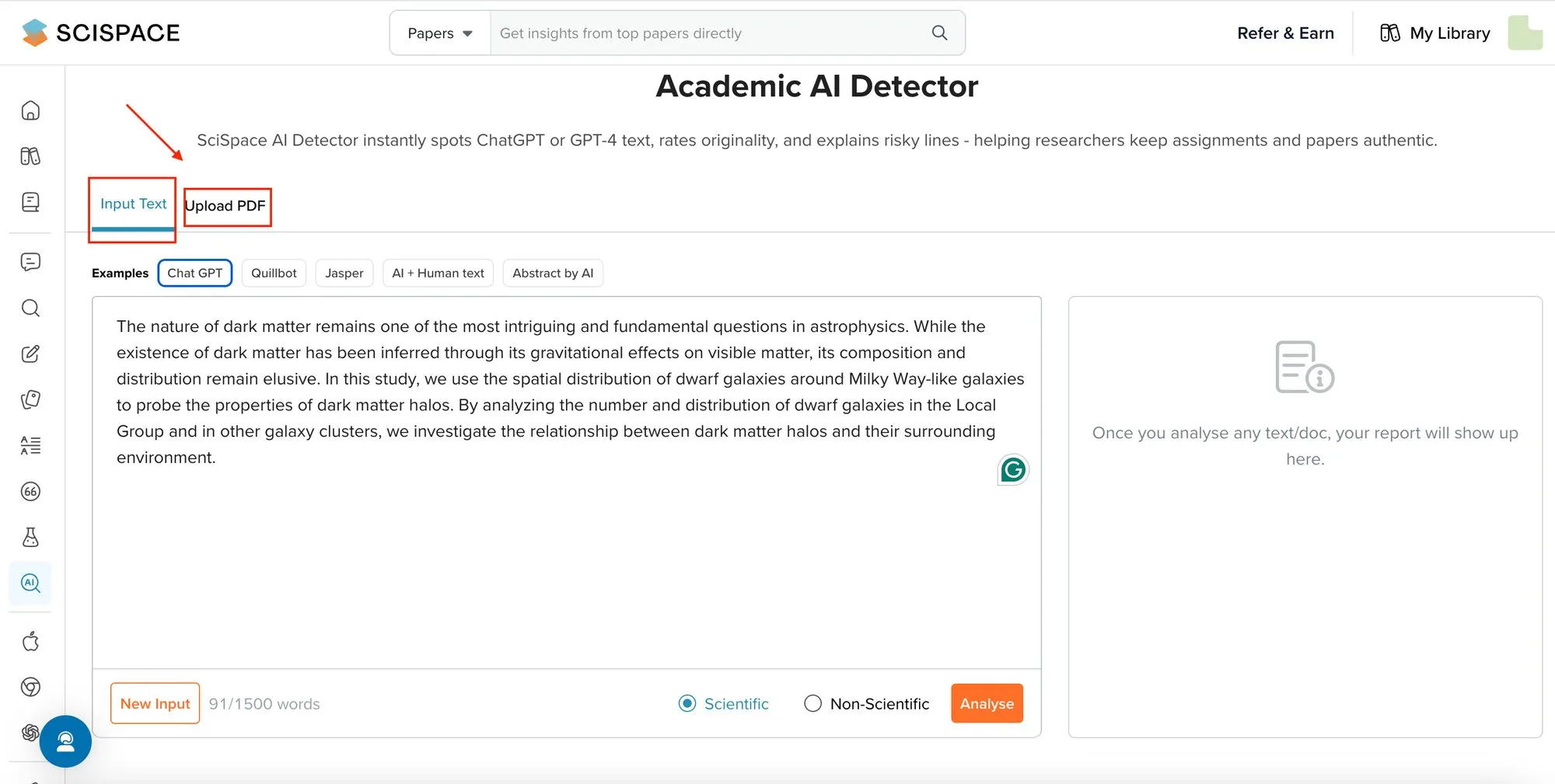 SciSpace AI Detector：学術テキストのAI生成検出ツール