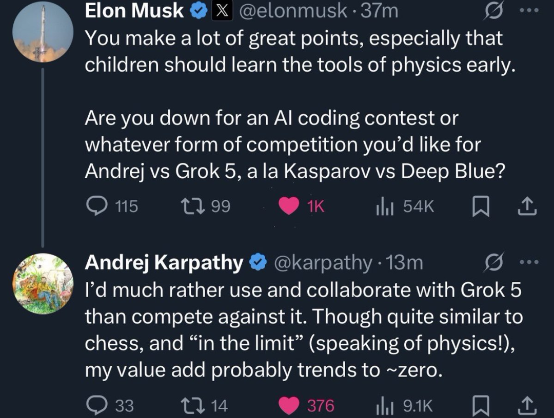 イーロン・マスクがプログラミング人機対戦を提案、Karpathyは辞退