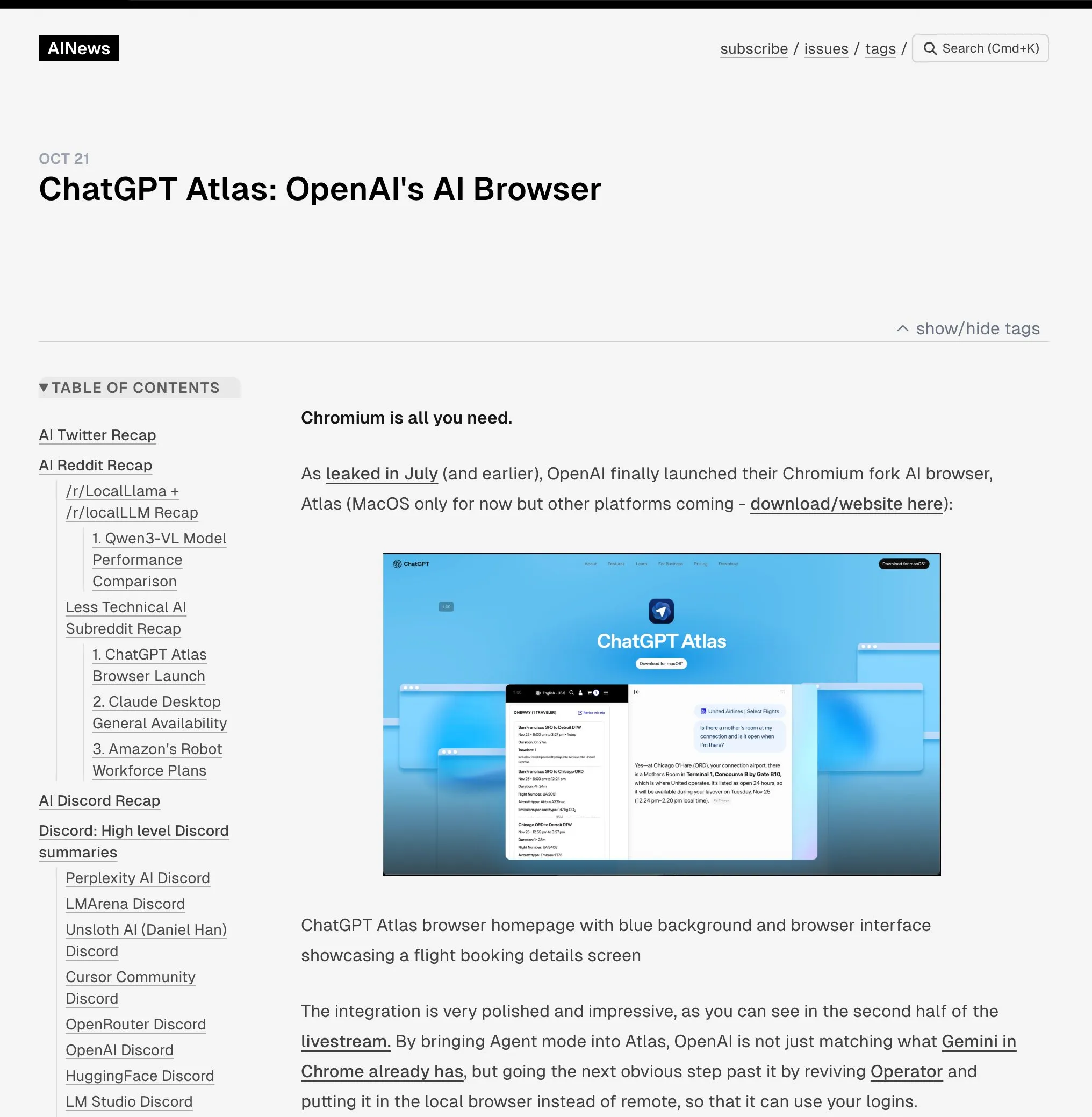 OpenAI 发布 ChatGPT Atlas 浏览器