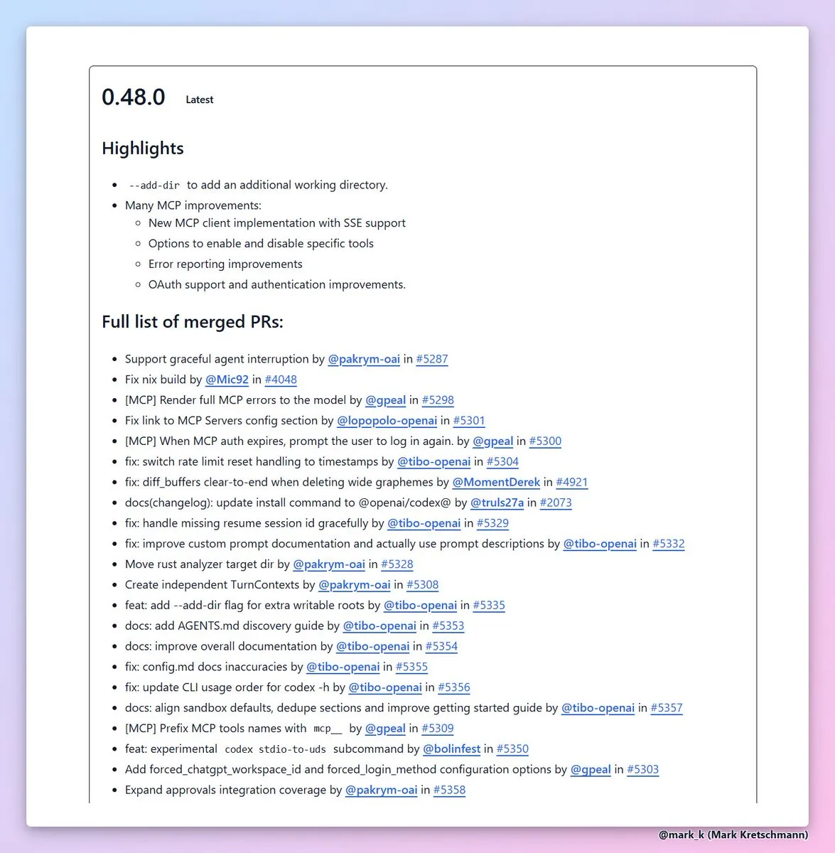Codex 0.48, the most valuable feature is --add-dir, allowing other directories to be added to the current workspace