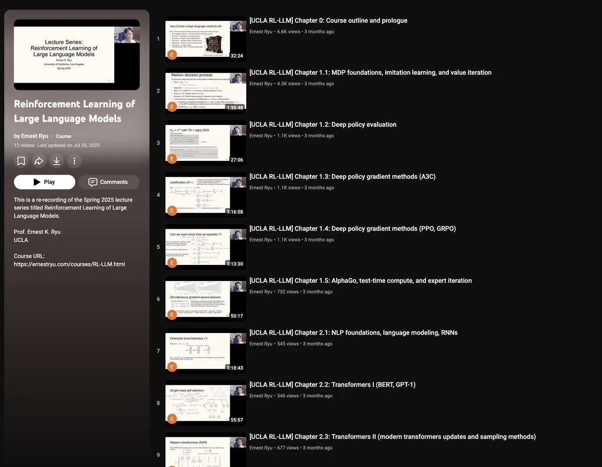 UCLA 2025年春季课程:大型语言模型强化学习